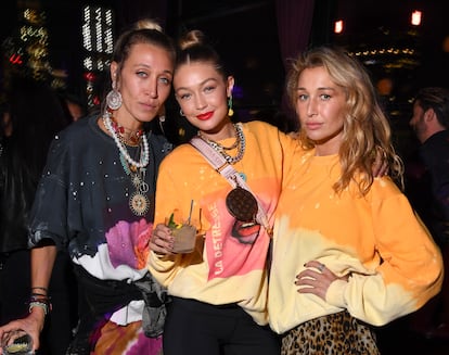 Alana Hadid, Gigi Hadid and Marielle Hadid at a party in September 2019. Alana and Marielle are the result of Mohamed Hadid's marriage (also Gigi's father) to Mary Butler. Gigi's mother is Yolanda van den Herik.