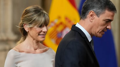 Pedro Sánchez y Begoña Gómez, en el Palacio Real de Madrid el 19 de junio.