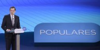 El presidente del Gobierno, Mariano Rajoy, durante el discurso de clausura de la Convención Nacional del Partido Popular