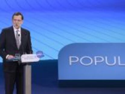 El presidente del Gobierno, Mariano Rajoy, durante el discurso de clausura de la Convenci&oacute;n Nacional del Partido Popular