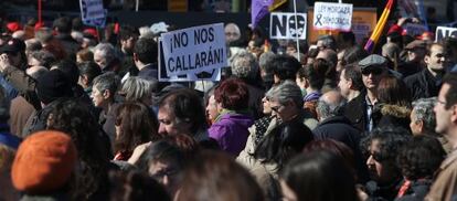 Un momento de la manifestación organizada por la Coordinadora 25S hoy en el centro de Madrid.