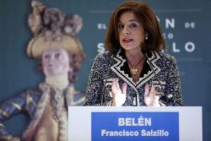 La alcaldesa de Madrid, Ana Botella, durante su reciente intervención en la inauguración del belén del escultor Francisco Salzillo.