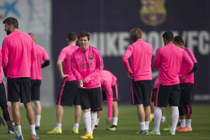 Leo Messi, durante el entrenamiento del Barcelona previo al partido contra el Sevilla.