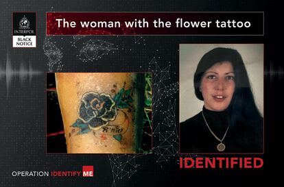 Rita Roberts (Reino Unido, 31 años), conocida como la mujer del tatuaje de la flor, en una imagen de la Interpol.