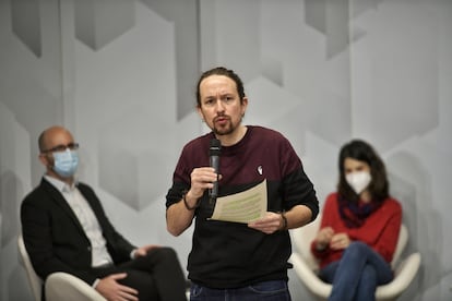 Pablo Iglesias durante un acto organizado por Podemos sobre las políticas de vivienda.