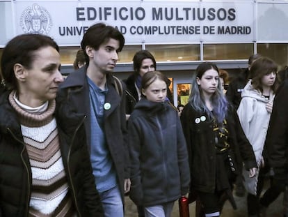 La activista Greta Thunberg, este domingo en la Cumbre Social por el Clima en la Ciudad Universitaria de Madrid.