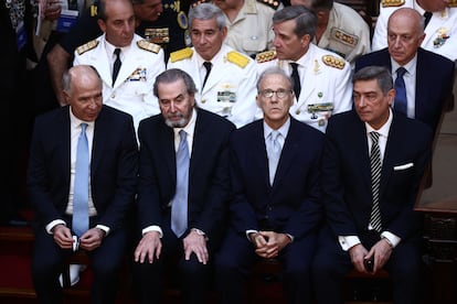 Ricardo Lorenzetti, Juan Carlos Maqueda, Carlos Rosenkrantz y Horacio Rosatti durante la ceremonia de toma de protesta de Javier Milei