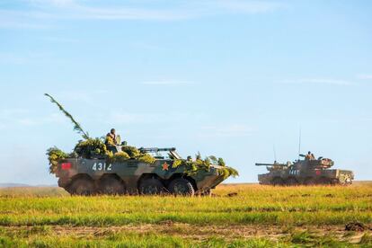 Soldados del Ejército de Liberación Popular participan en las maniobras militares Vostok-2018, el 13 de septiembre.