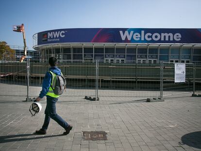 Recinto de la Fira de Barcelona tras el anuncio de cancelacion del Mobile World Congress (MWC).ALBERT GARCIA