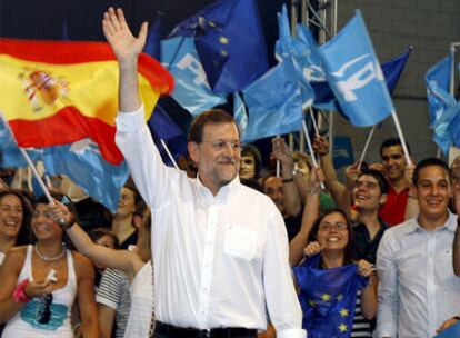 Mariano Rajoy, durante el mitin de esta noche en Murcia