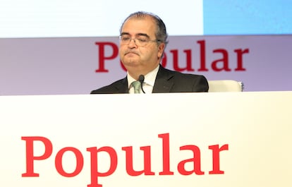 Ángel Ron, entonces presidente del Banco Popular, durante una rueda de prensa de la entidad.