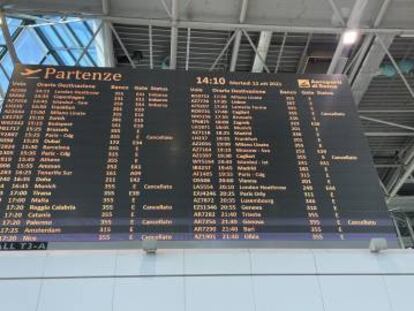 Panel informativo en el aeropuerto de Roma.