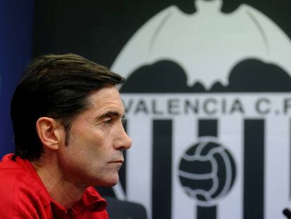 Marcelino, durante la rueda de prensa de este martes en Valencia.