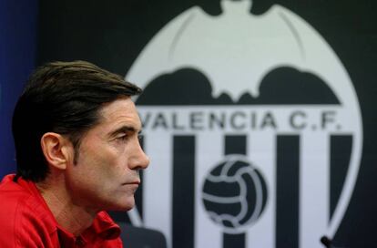 Marcelino, durante la rueda de prensa de este martes en Valencia.