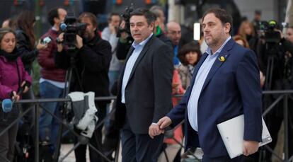 Former deputy premier of Catalonia Oriol Junqueras arrives at the High Court.