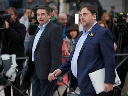 Former deputy premier of Catalonia Oriol Junqueras arrives at the High Court.
