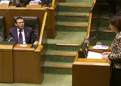 Ibarretxe, durante el pleno del Parlamento vasco para debatir los presupuestos.