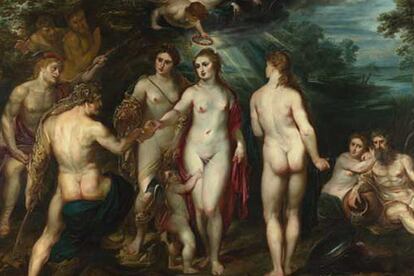 <i>El juicio de París</i> fue pintado por Rubens en torno a 1635 y evoca una de las historias más conocidas dentro de la mitología griega, y también una de las más hermosas. Además, es uno de esos mitos que relacionan el mundo de los dioses con las más remota historia humana de los griegos. El mito comienza con las bodas de Tetis y Peleo. Lo describió magistralmente autor romano Ovidio en sus Metamorfosis.