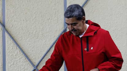 Venezuela's President Nicola Maduro votes during municipal elections in Caracas, Venezuela Sunday, July 27, 2025. (AP Photo/Cristian Hernandez)