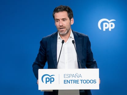El portavoz del comité de campaña del PP, Borja Sémper, en una rueda de prensa,  en la sede del partido, el pasado 24 de abril en Madrid.
