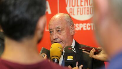 Joan Soteras, presidente de la Federación Catalana de Futbol el dia de  su toma de posesión , el 27 de septiembre de 2018.