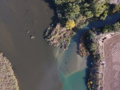 Unión del río Tajo y el Jarama a la altura de Aranjuez (Madrid), muy afectado por la contaminación y la falta de agua durante la sequía de 2017.