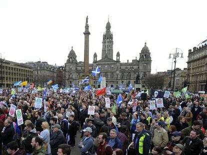 Manifestaci&oacute;n contra la modernizaci&oacute;n de la flota submarina nuclear en Glasgow el 4 de abril. 