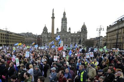 Manifestaci&oacute;n contra la modernizaci&oacute;n de la flota submarina nuclear en Glasgow el 4 de abril. 