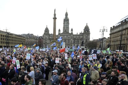 Manifestación contra la modernización de la flota submarina nuclear en Glasgow el 4 de abril.