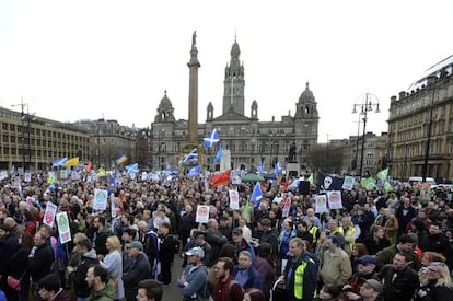 Manifestaci&oacute;n contra la modernizaci&oacute;n de la flota submarina nuclear en Glasgow el 4 de abril. 