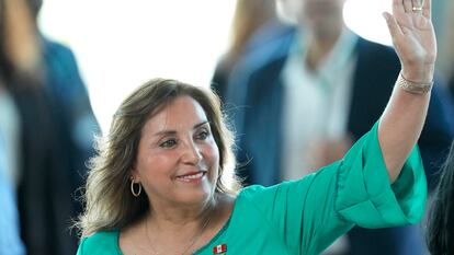 Peru President Dina Boluarte arriving at the Amazon Summit in Belém, Brazil, in August 2023.