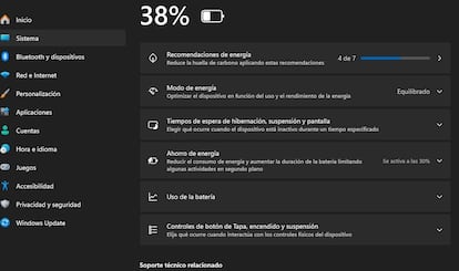 Opciones de Batería en la configuración de Windows 11
