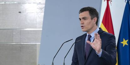 El presidente del Gobierno, Pedro Sánchez, durante una rueda de prensa