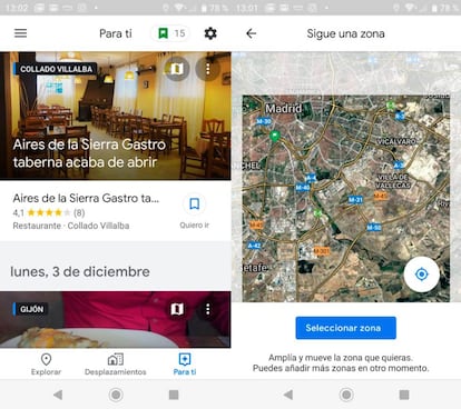 Podemos seleccionar las zonas a seguir en la nueva función de Google Maps "Para ti"