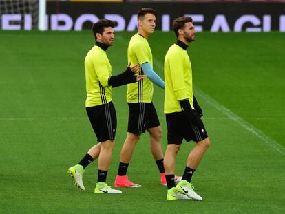 Jugadores del Celta durante un entrenamiento.