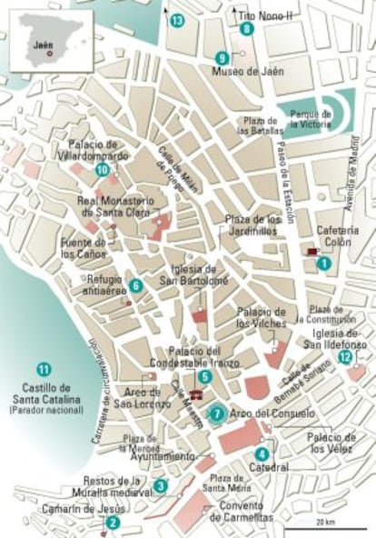 Mapa de monumentos y bares de Jaén.