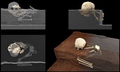 Reconstrucción de los restos de Panga ya Saidi y la posición del cadáver del niño.