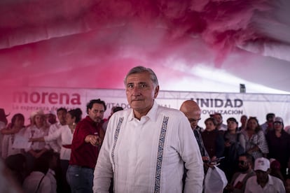 Adán Augusto López, durante una asamblea en Xochimilco, el 6 de septiembre de 2023.