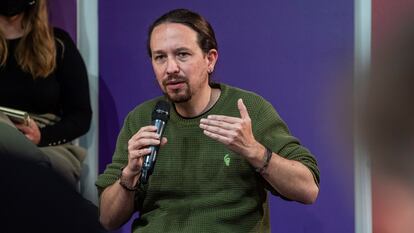 El candidato de Podemos a la Presidencia de la Comunidad de Madrid, Pablo Iglesias, en un acto en Alcobendas.