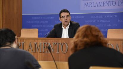 Mario Jiménez, este miércoles en el Parlamento andaluz.