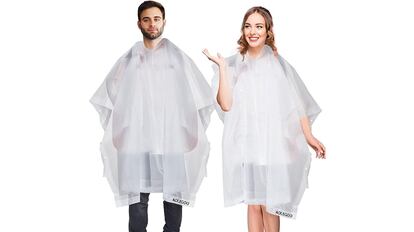 Paquete de 2 ponchos impermeables para parejas, con capucha, un diseño semitransparente y disponibles en multitud de colores