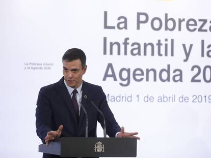 Pedro Sánchez, durante un encuentro en Moncloa sobre pobreza infantil.