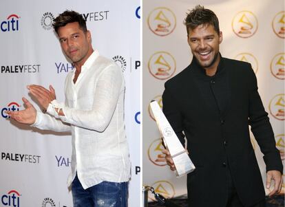 Ricky Martin el pasado 10 de septiembre en un festival en Los Ángeles. A la derecha, el cantante en 2006 recogiendo el premio a la personalidad del año, otorgado por la Academia Latina de Artes.