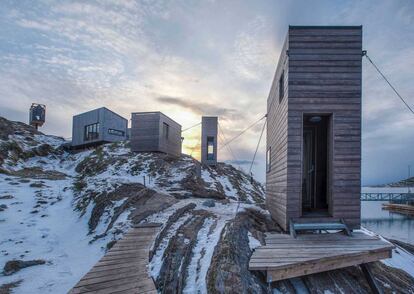 El hotel Fordypningsrommet, un conjunto de cabañas individuales en la pequeña isla de Fleinvær, cerca de Bodø (Noruega).