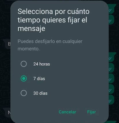 Tiempo fijar WhatsApp