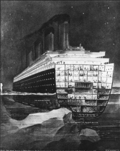 Otra ilustración, de 'The Graphic', de la colisión del Titanic con el iceberg.