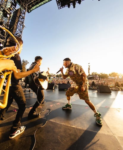 Martín Aldana durante su presentación en el Flow Fest 2023 en una fotografía compartida en sus redes sociales.