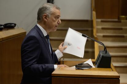 El lehendakari, Íñigo Urkullu, durante el debate de investidura en el Parlamento de Vitoria.