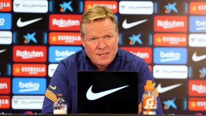 El entrenador del FC Barcelona, Ronald Koeman, en rueda de prensa.