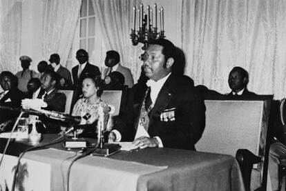 Jean-Claude Duvalier pronuncia un discurso en el palacio presidencial de Puerto Príncipe en 1976.